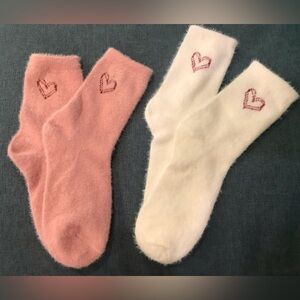 Bundle of 2 Soft & Fluffy Heart Embroidered Warm Ankle Socks for Women. …